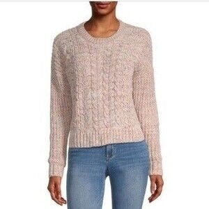 Rewind Chunky Cable Knit Sweater-Size XL-Heather Neutral-Elastic Cuffs-Pastel